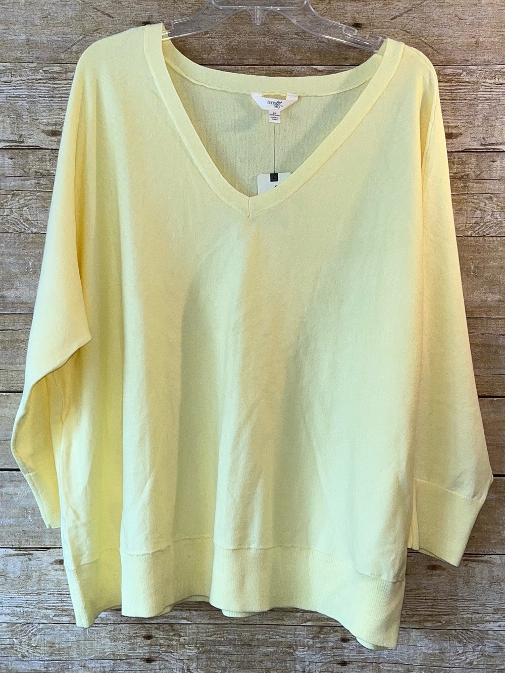Terra & Sky Pale Yellow V-Neck Women's Dolman Sweater Plus Size 2X 20W-22W NWT